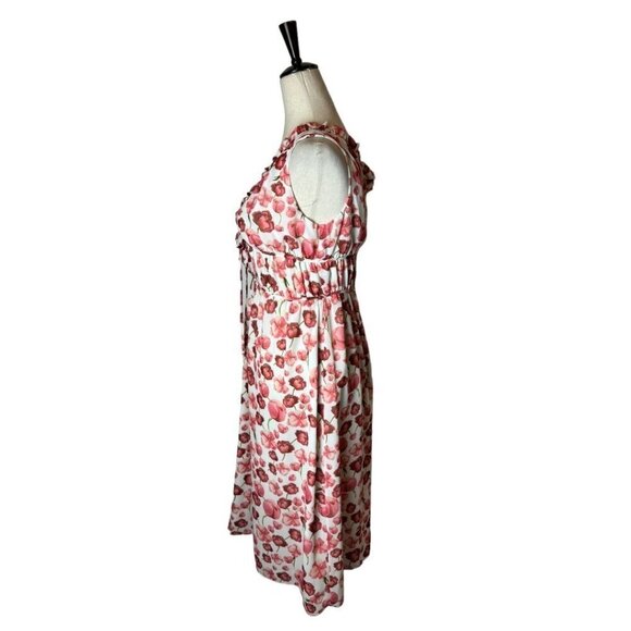 Samantha Sipos Ivory‎ And Red Strawberry Floral Print Ruffle Midi Dress Size S - Picture 6 of 13